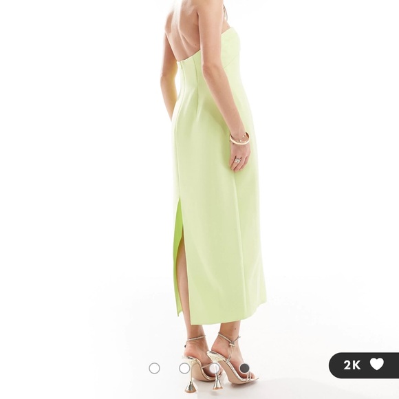 ASOS DESIGN asymmetric cut out midi dress with hardware detail in lime - Picture 2 of 5